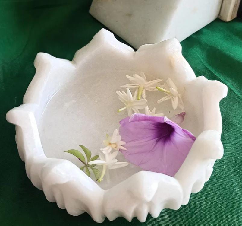 Marble lotus urli bowl, 9" diameter for fruit/snacks/tea lights/diwali decoration/gift item